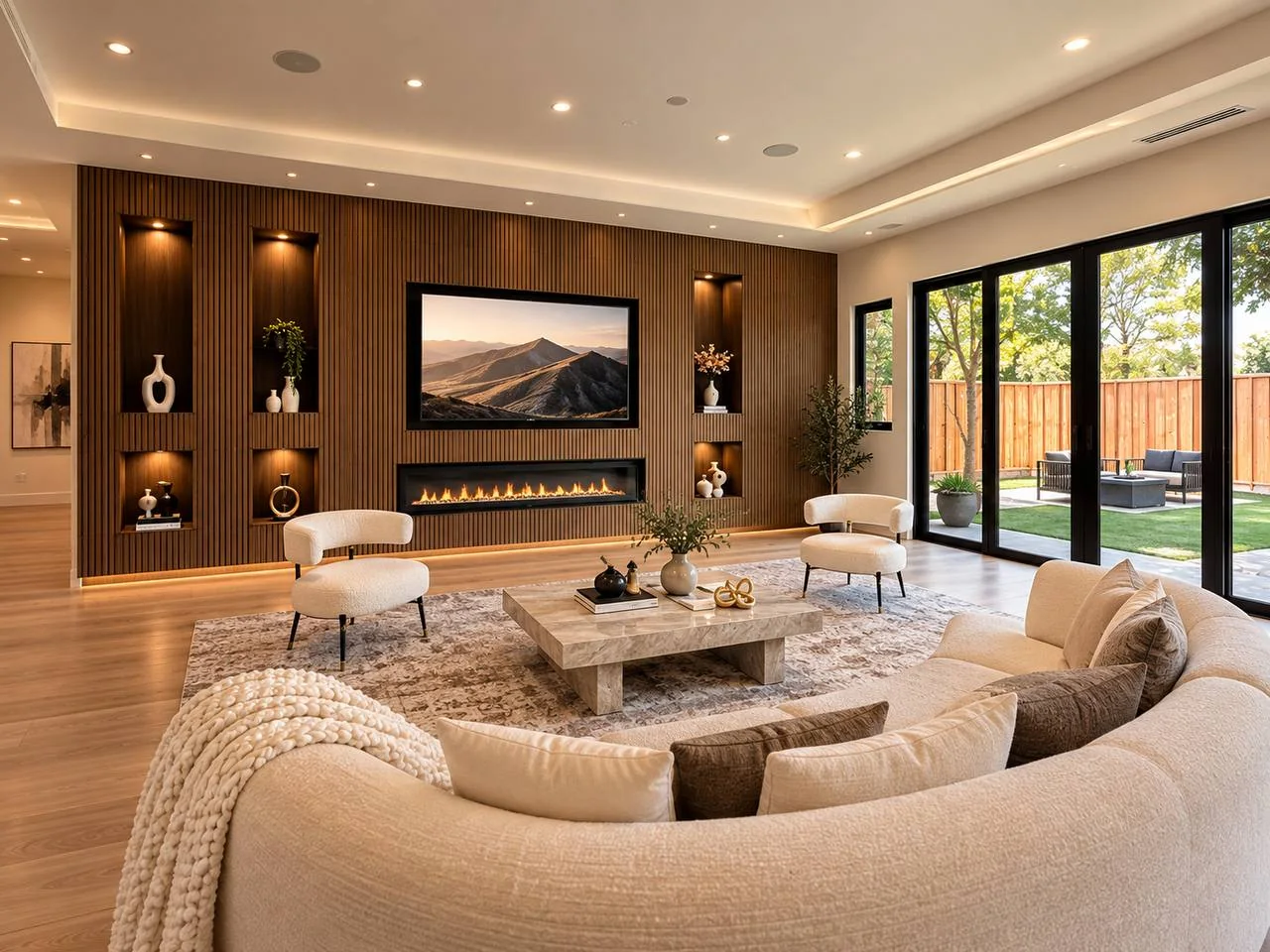 Architectural electrical lighting in a California living room
